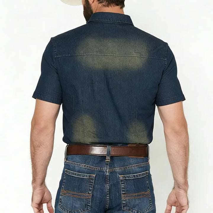 Chemise western vintage en denim délavé à manches courtes pour homme - image 2