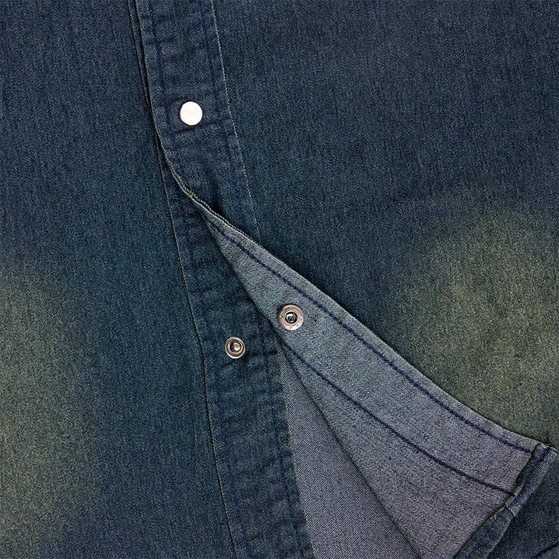 Chemise western vintage en denim délavé à manches courtes pour homme - image 8