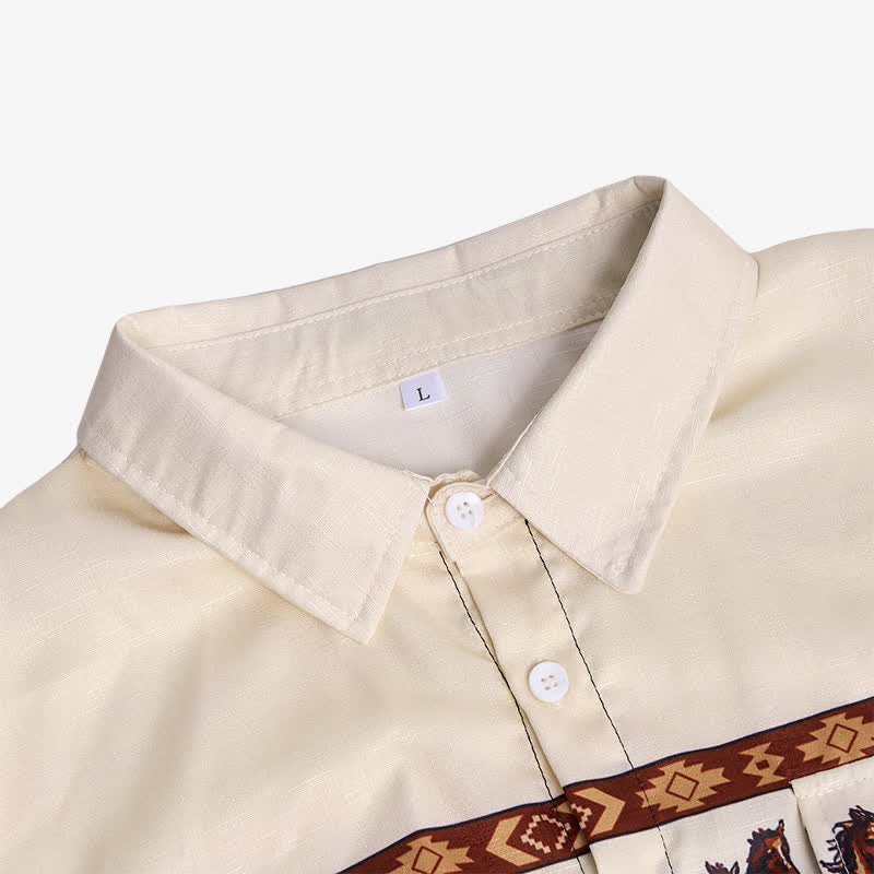 Chemise à blocs de couleurs pour homme avec imprimé cheval - image 4