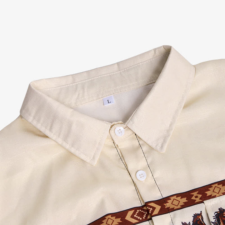 Chemise à blocs de couleurs pour homme avec imprimé cheval - image 4