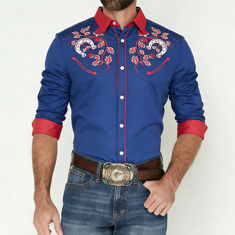 Chemise de cowboy pour homme Rugged West à motif fer à cheval et rose - image 1