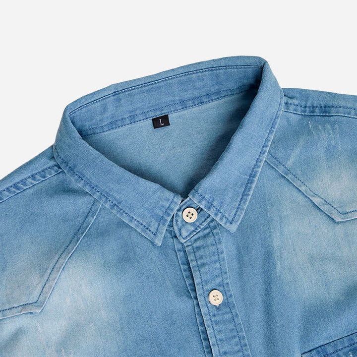 Chemise en jean décontractée style western pour homme avec poches poitrine - image 4