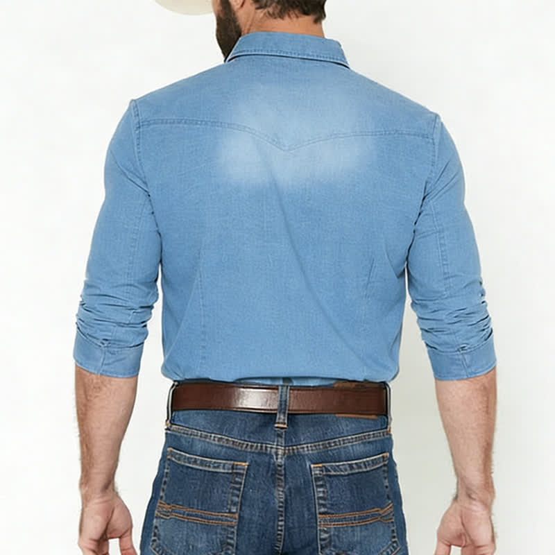 Chemise en jean décontractée style western pour homme avec poches poitrine - image 2