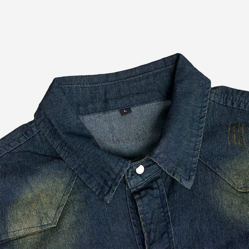 Chemise western vintage en denim délavé à manches courtes pour homme - image 6