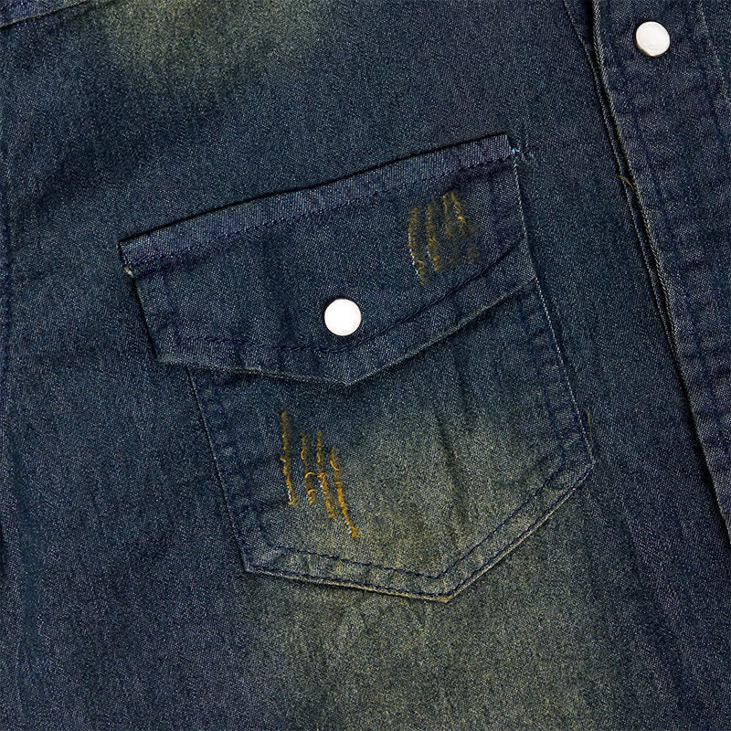 Chemise western vintage en denim délavé à manches courtes pour homme - image 7