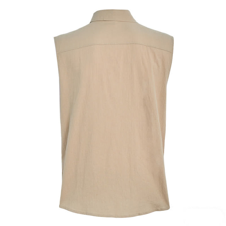 Chemise sans manches légère en lin pour homme, style décontracté plage et ranch. - image 11