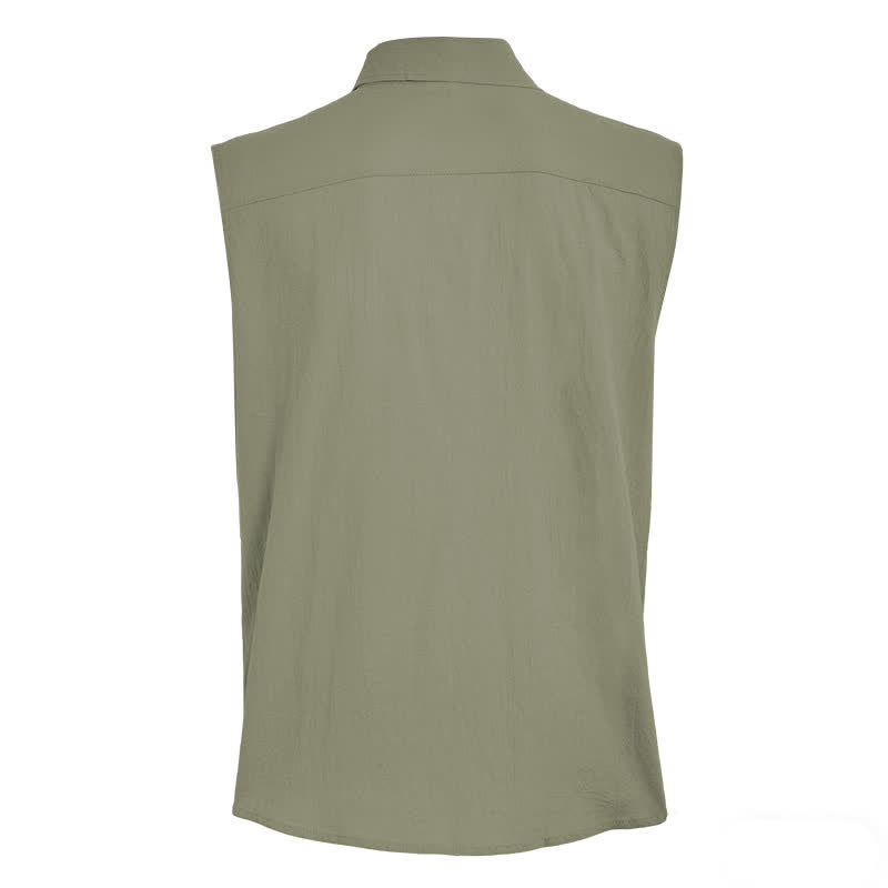 Chemise sans manches légère en lin pour homme, style décontracté plage et ranch. - image 13