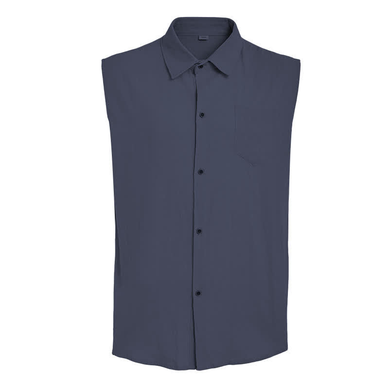 Chemise sans manches légère en lin pour homme, style décontracté plage et ranch. - image 8