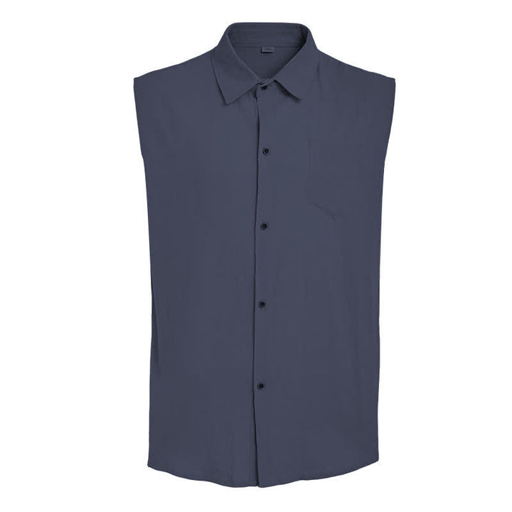 Chemise sans manches légère en lin pour homme, style décontracté plage et ranch. - image 8