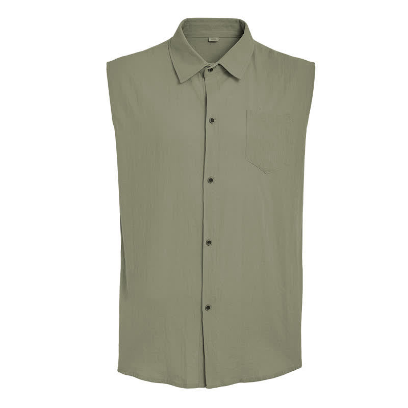 Chemise sans manches légère en lin pour homme, style décontracté plage et ranch. - image 12