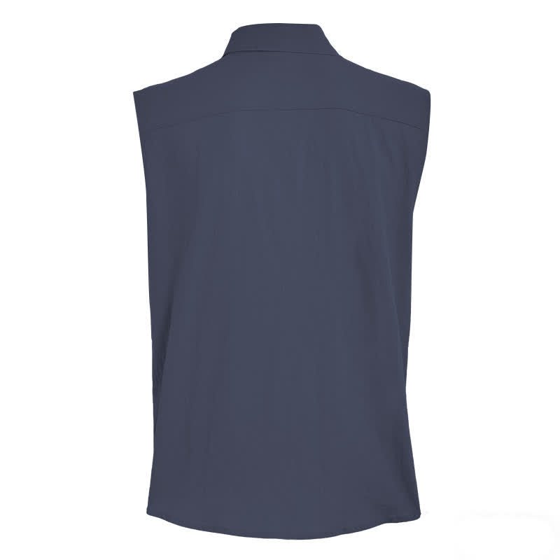 Chemise sans manches légère en lin pour homme, style décontracté plage et ranch. - image 9