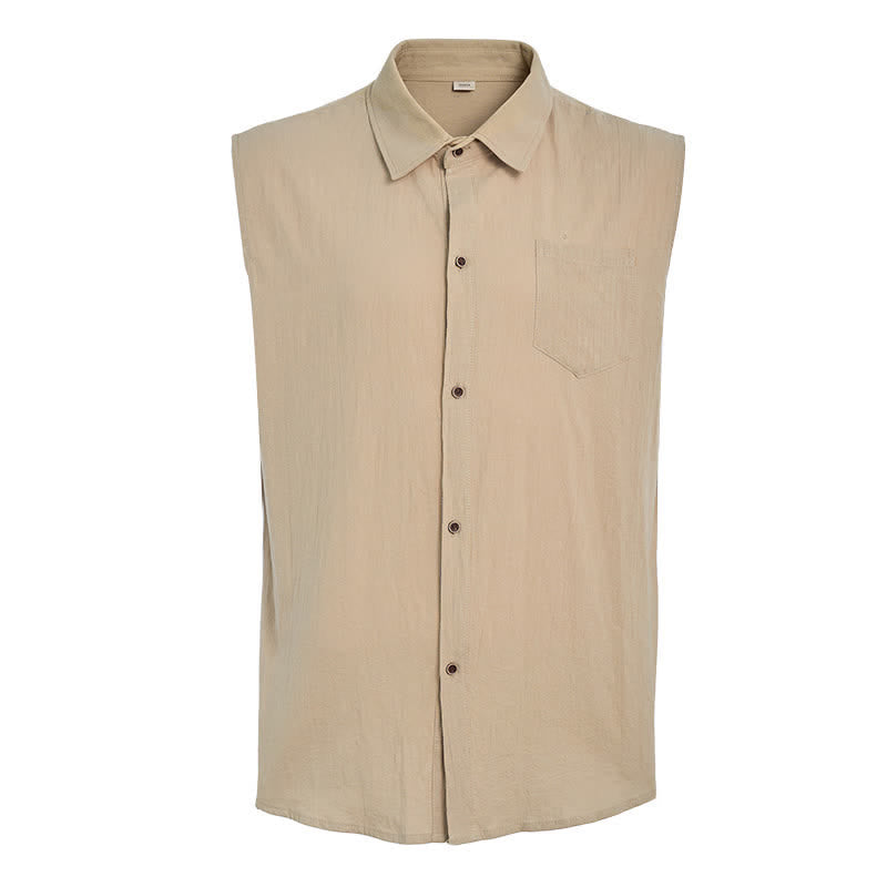 Chemise sans manches légère en lin pour homme, style décontracté plage et ranch. - image 10