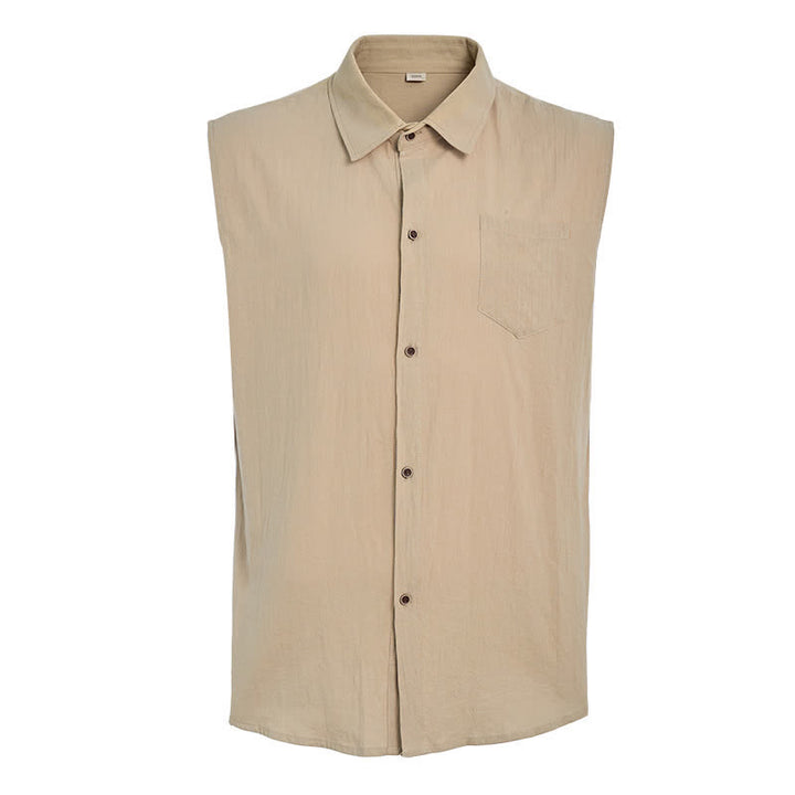 Chemise sans manches légère en lin pour homme, style décontracté plage et ranch. - image 10