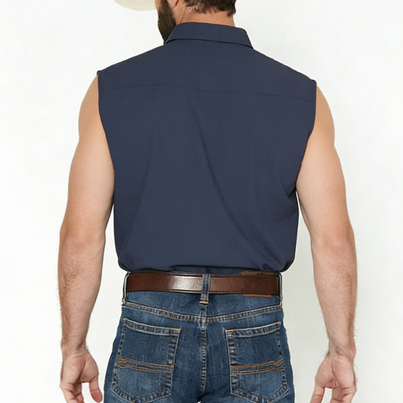 Chemise sans manches légère en lin pour homme, style décontracté plage et ranch. - image 2