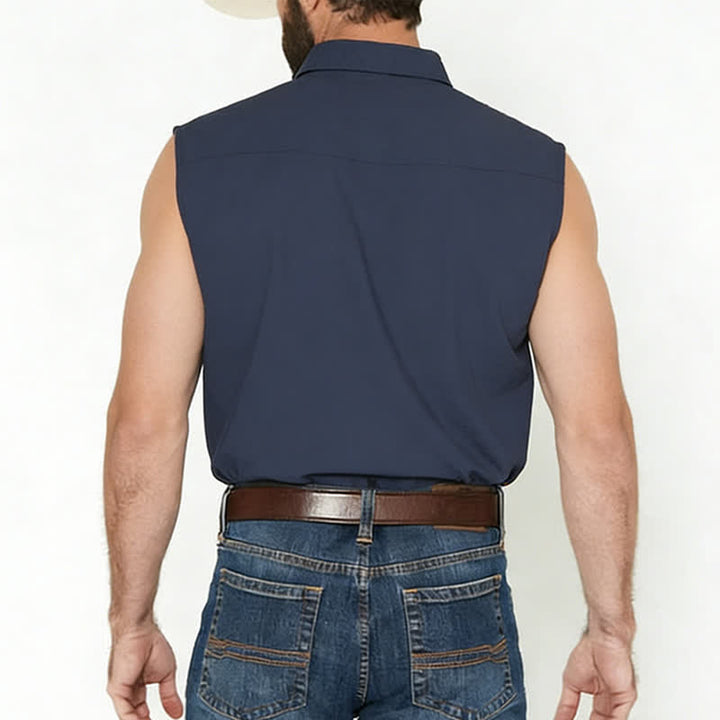 Chemise sans manches légère en lin pour homme, style décontracté plage et ranch. - image 2