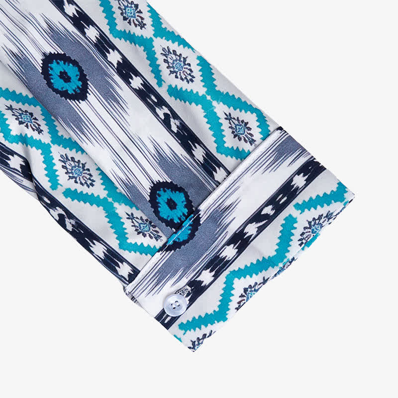 Chemise western imprimée en 3D à motif aztèque bleu et gris pour homme - image 7
