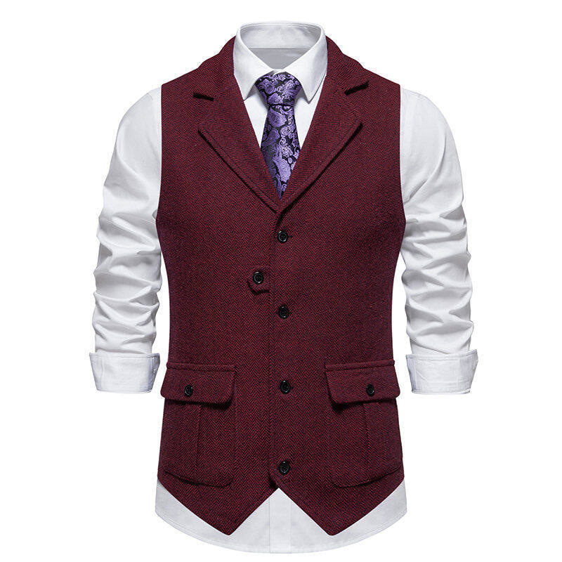 Gilet habillé pour homme avec col à revers et poches à rabat - Vin - 2XL - image 11