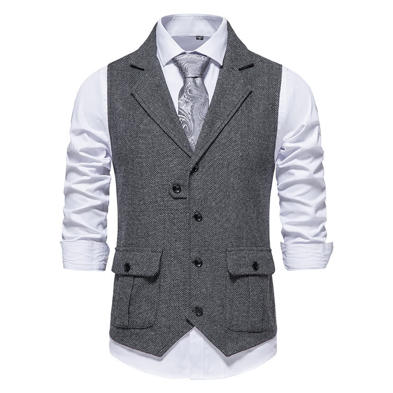 Gilet habillé pour homme avec col à revers et poches à rabat - Gris - 2XL - image 4