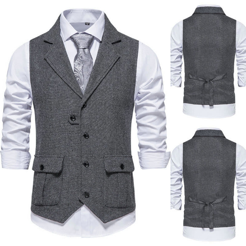 Gilet habillé pour homme avec col à revers et poches à rabat - Gris uniforme à l'avant et à l'arrière - 2XL - image 8