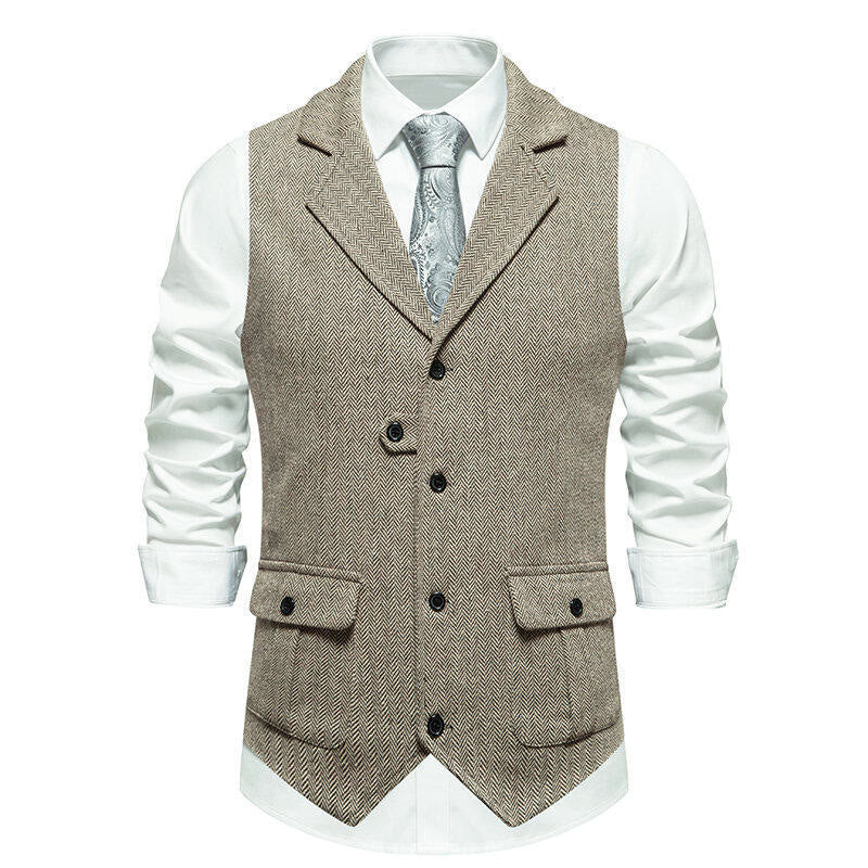 Gilet habillé pour homme avec col à revers et poches à rabat - Kaki - 2XL - image 12