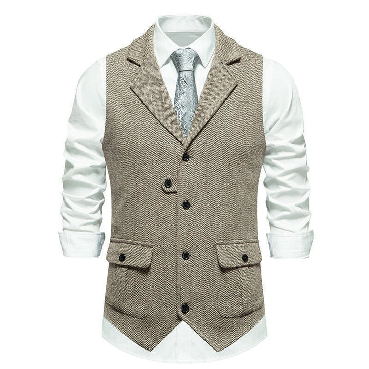 Gilet habillé pour homme avec col à revers et poches à rabat - Kaki - 2XL - image 12