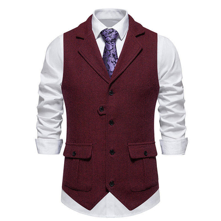 Gilet habillé pour homme avec col à revers et poches à rabat - Vin - 2XL - image 11