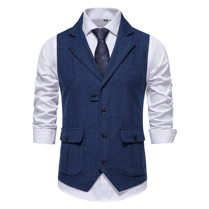Gilet habillé pour homme avec col à revers et poches à rabat - Bleu marine - 2XL - image 10