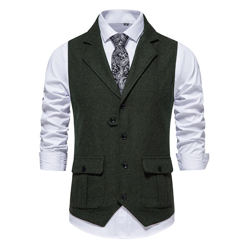 Gilet habillé pour homme avec col à revers et poches à rabat - Vert foncé - 2XL - image 9