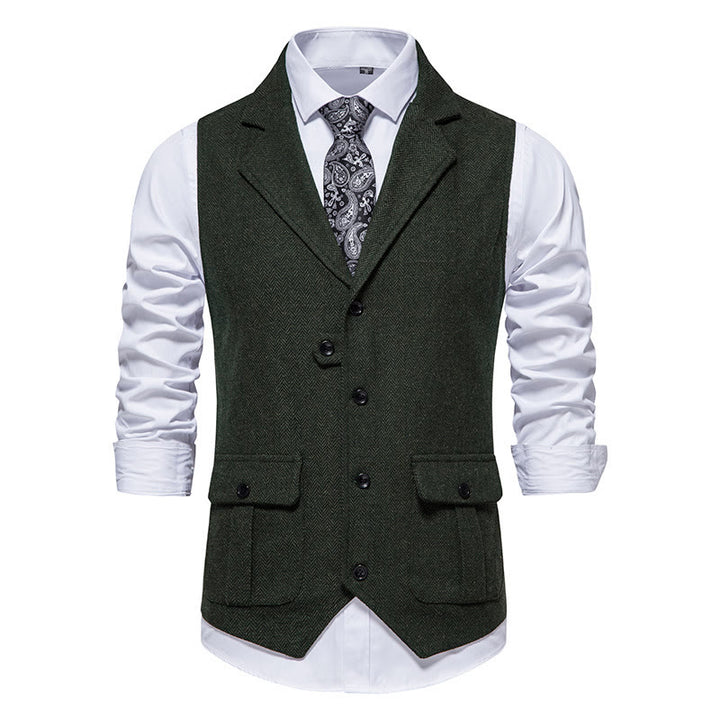 Gilet habillé pour homme avec col à revers et poches à rabat - Vert foncé - 2XL - image 9