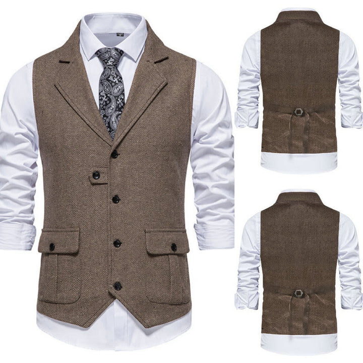 Gilet habillé pour homme avec col à revers et poches à rabat - Café et recto et verso uniformes - 2XL - image 5