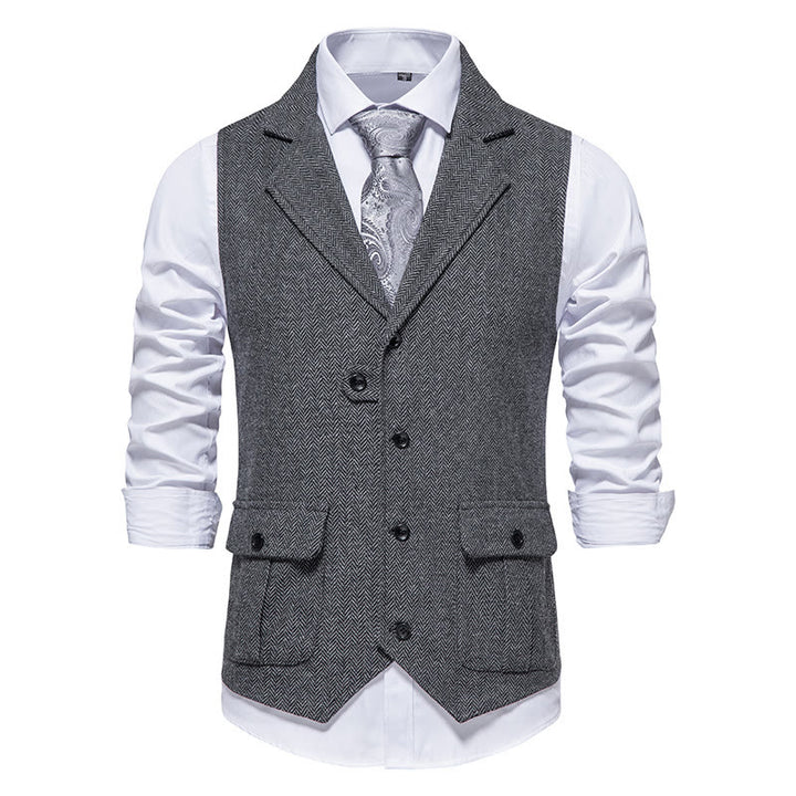 Gilet habillé pour homme avec col à revers et poches à rabat - Gris - 2XL - image 4