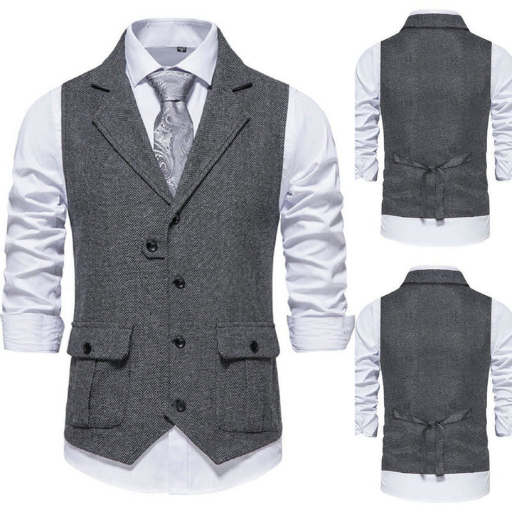 Gilet habillé pour homme avec col à revers et poches à rabat - Gris uniforme à l'avant et à l'arrière - 2XL - image 8