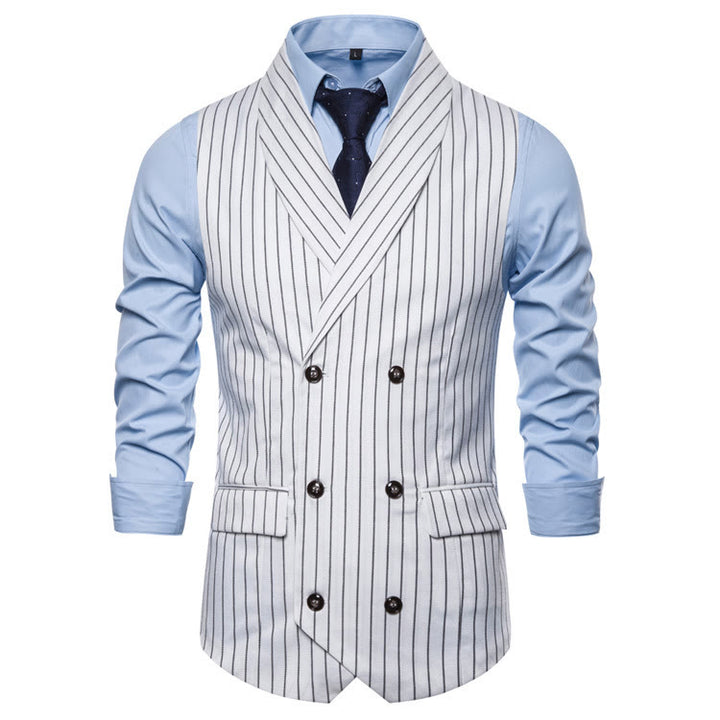 Gilet habillé rayé coupe ajustée pour homme - Blanc - 3XL - image 7