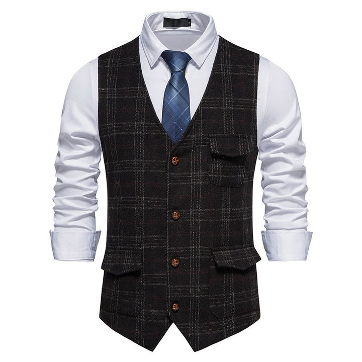 Gilet à carreaux vintage pour homme - Noir - 2XL - image 7