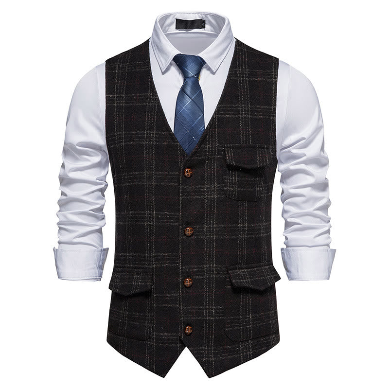 Gilet à carreaux vintage pour homme - Noir - 2XL - image 7