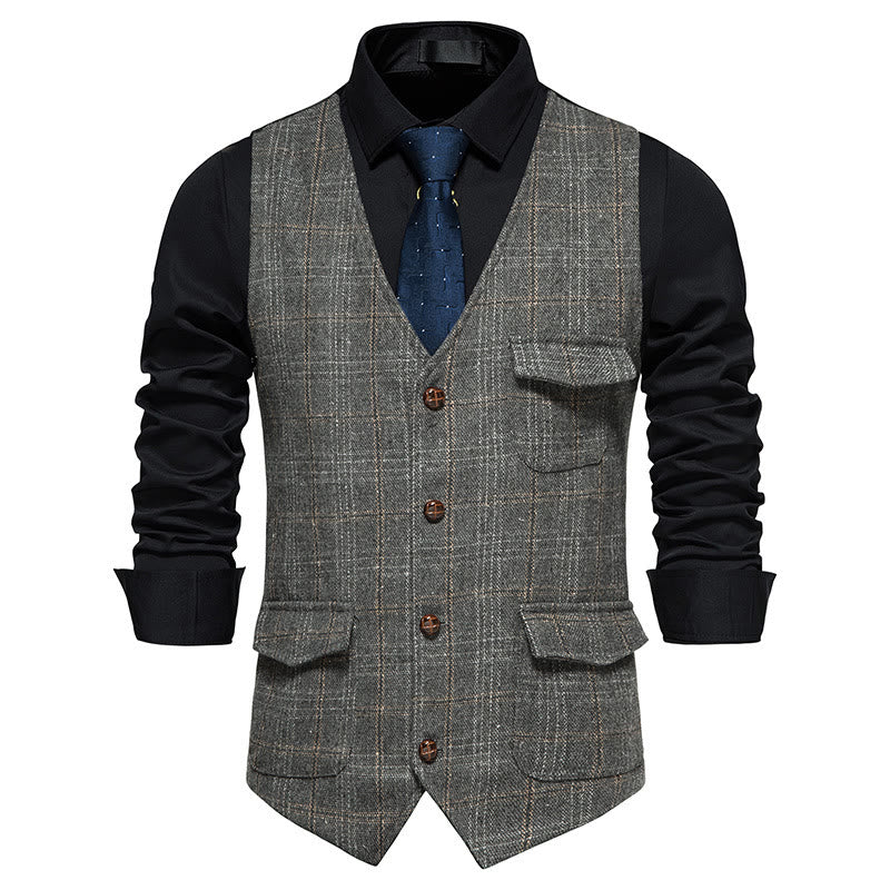 Gilet à carreaux vintage pour homme - Gris - 2XL - image 4