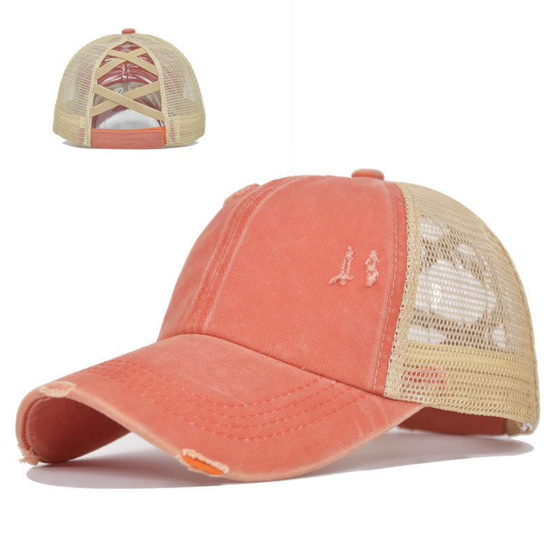 Casquette de baseball en coton lavé à maille ajourée et effet vieilli - Orange - Réglable (environ 21 5/8" à 22 7/8") - image 3