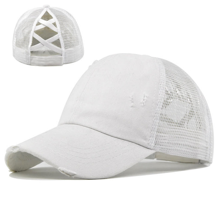Casquette de baseball en coton lavé à maille ajourée et effet vieilli - Blanc - Réglable (environ 21 5/8" à 22 7/8") - image 13