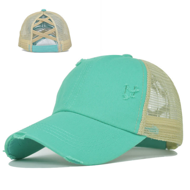 Casquette de baseball en coton lavé à maille ajourée et effet vieilli - Lac Vert - Réglable (environ 21 5/8" à 22 7/8") - image 7