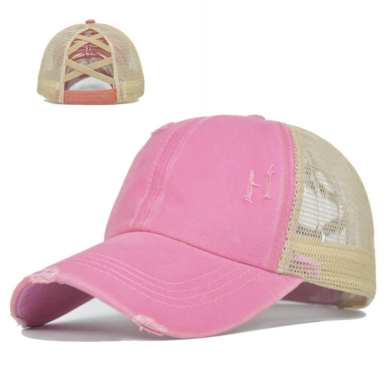 Casquette de baseball en coton lavé à maille ajourée et effet vieilli - Rose - Réglable (environ 21 5/8" à 22 7/8") - image 6