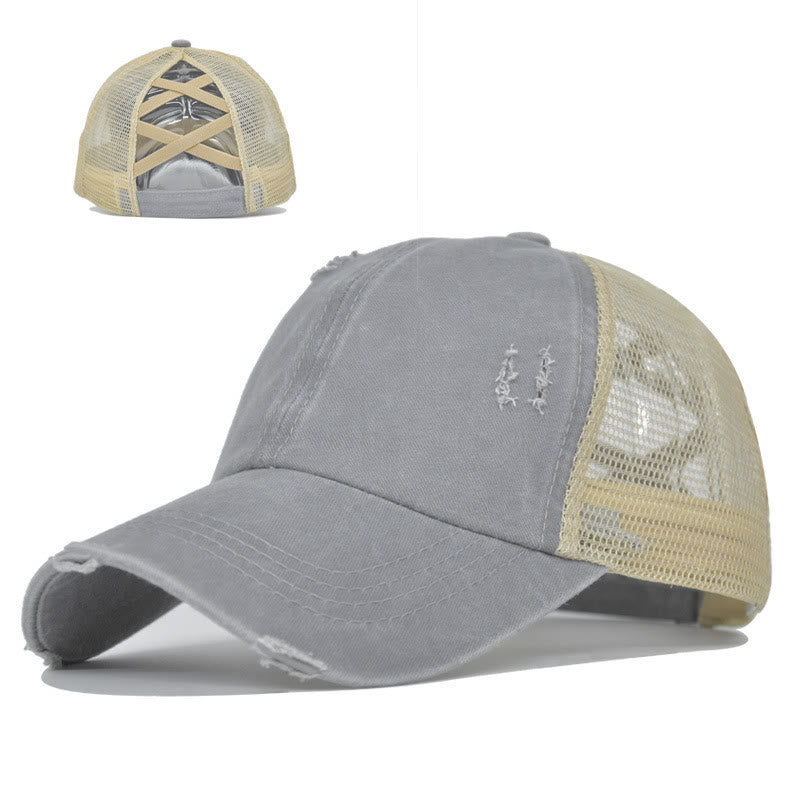 Casquette de baseball en coton lavé à maille ajourée et effet vieilli - Gris - Réglable (environ 21 5/8" à 22 7/8") - image 8