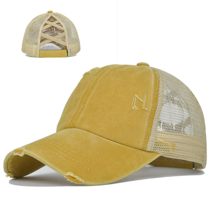 Casquette de baseball en coton lavé à maille ajourée et effet vieilli - Jaune - Réglable (environ 21 5/8" à 22 7/8") - image 4