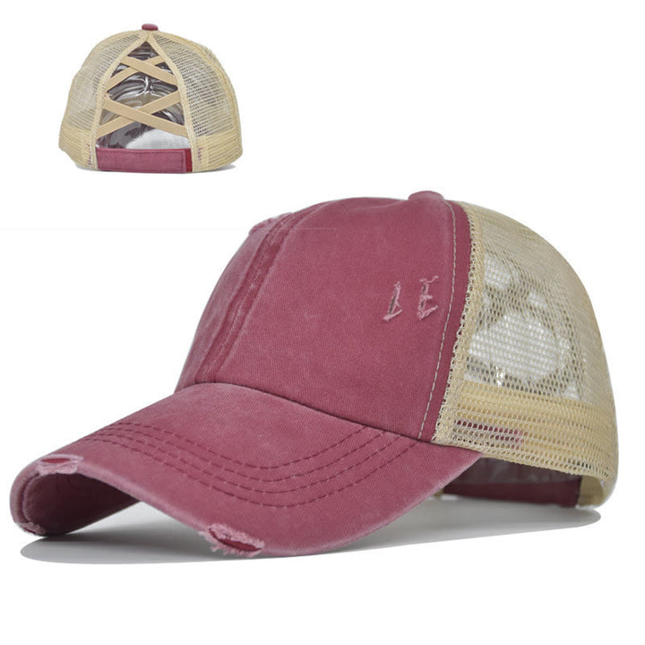 Casquette de baseball en coton lavé à maille ajourée et effet vieilli - Vin - Réglable (environ 21 5/8" à 22 7/8") - image 2