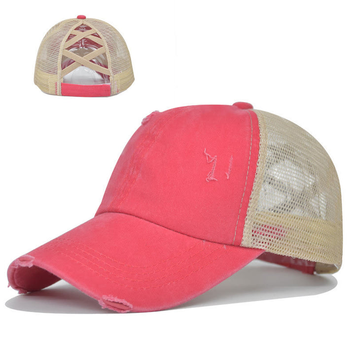 Casquette de baseball en coton lavé à maille ajourée et effet vieilli - Pastèque rouge - Réglable (environ 21 5/8" à 22 7/8") - image 9