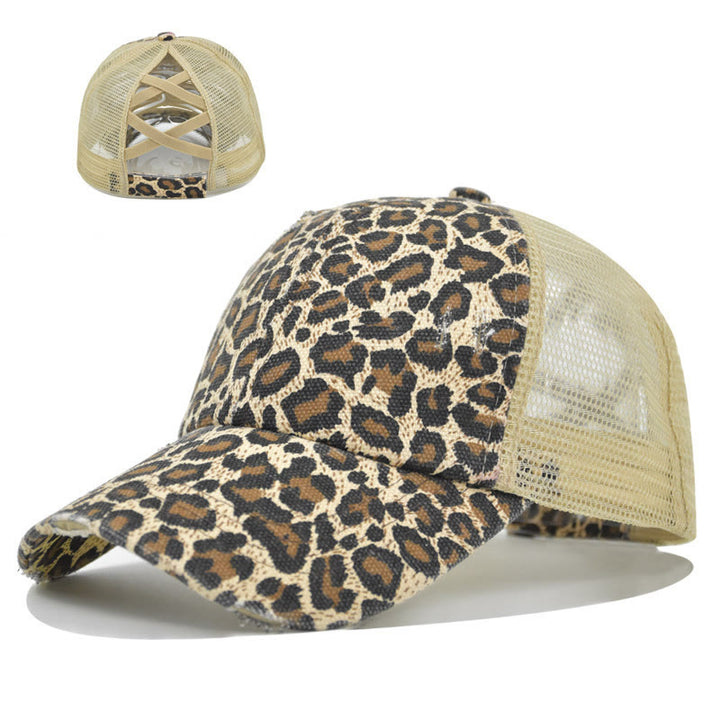 Casquette de baseball en coton lavé à maille ajourée et effet vieilli - Imprimé léopard - Réglable (environ 21 5/8" à 22 7/8") - image 11