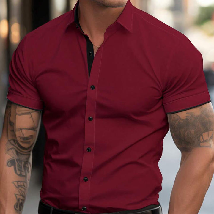 Chemise boutonnée à manches courtes stretch d'été pour homme - Vin - 3XL - image 0