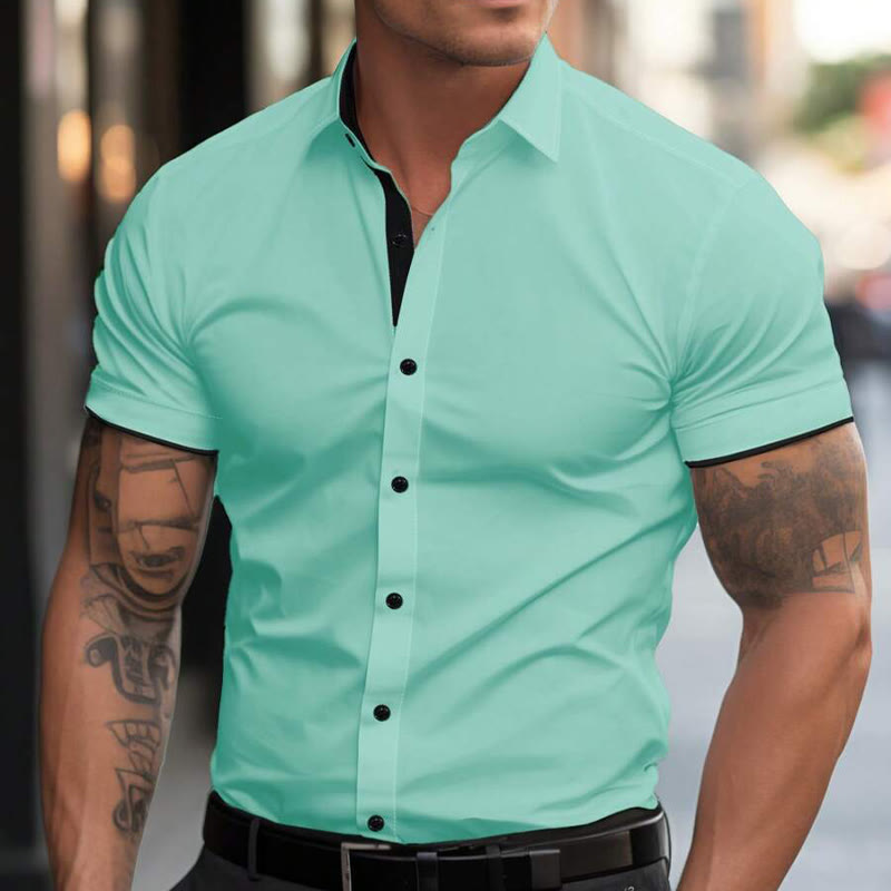 Chemise boutonnée à manches courtes stretch d'été pour homme - Vert clair - 3XL - image 7