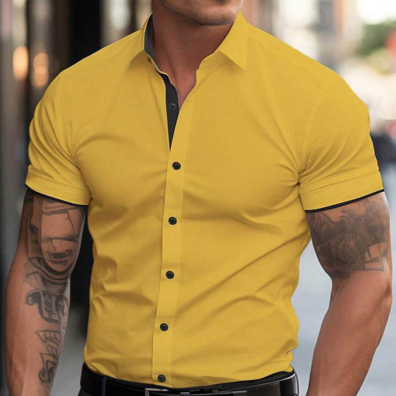 Chemise boutonnée à manches courtes stretch d'été pour homme - Jaune - 3XL - image 4