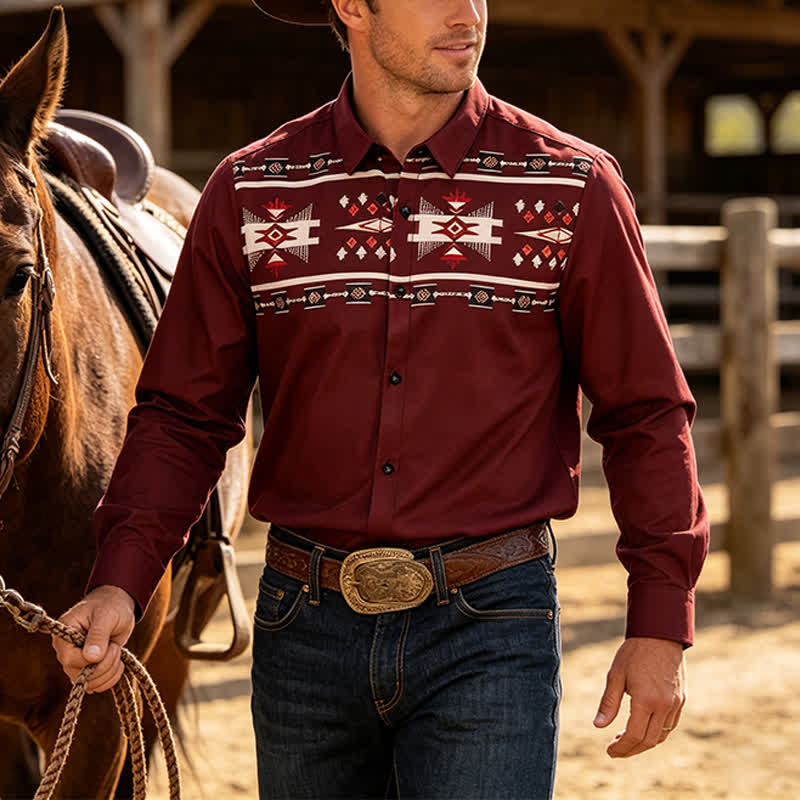 Chemise à boutons pour homme, imprimé aztèque du sud-ouest - Bourgogne - 6XL - image 0