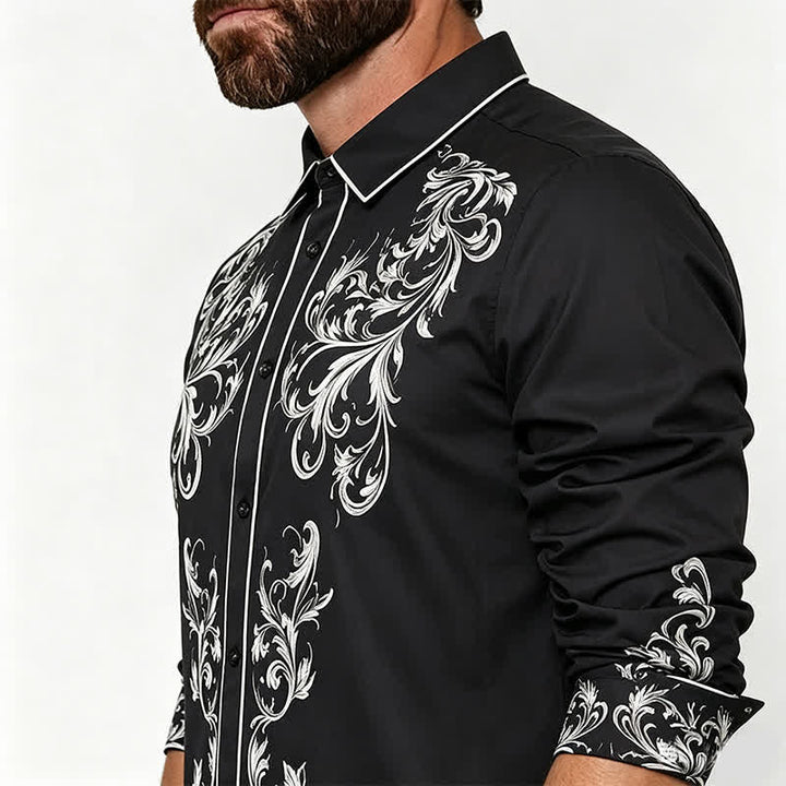 Chemise western pour homme à imprimé floral noir et blanc - image 3